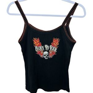 Vintage Biker Design Live to Ride Women's Black Graphic Skull Tank Top